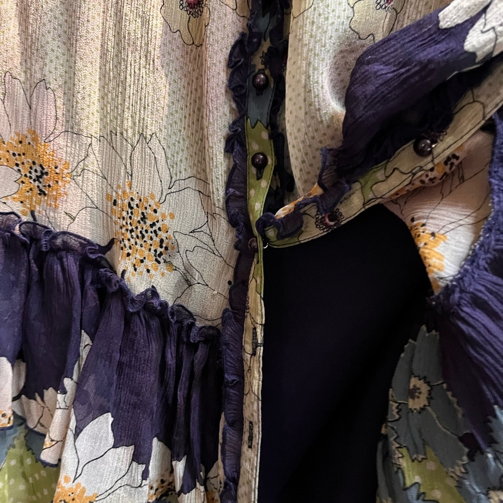 Silk Blouse With Under Layer And Perl Like Bottoms - image 2